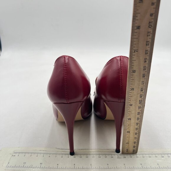 miss left Burgundy High Heel Loafer Pumps with Trim Pointed Toe Slip on Shoe - Picture 5 of 8